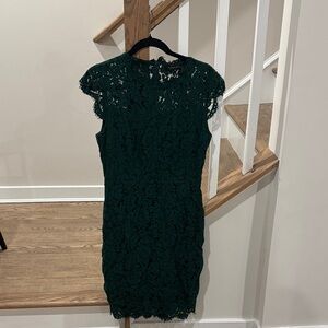 Elegant Dark Green Lace Mini Dress